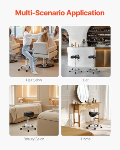 Image of VEVOR Saddle Stool with Wheels, 450 LBS Weight Capacity Ergonomic Rolling Stool, Height Adjustable Thickened PU Leather Swivel Saddle Chair for Salon, Spa, Massage, Tattoo, Clinic, Black