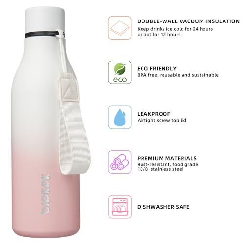 Image of BJPKPK Insulated Water Bottles, 18 oz Stainless Steel Metal Water Bottle with Strap, BPA Free Leak Proof Jugs, Mugs, Flasks, Reusable Thermal Flasks for Sports & Travel, Graceful Pink