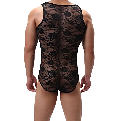 titivate Leotard For Mens Lace Jacquard Sexy Underwear Sleeveless See-through Bodysuit One-piece Underwear3