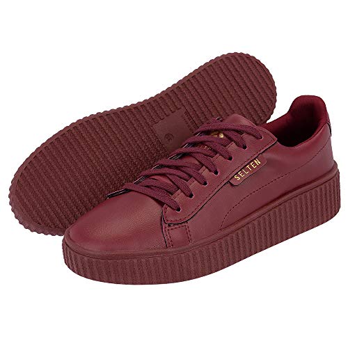Tênis Sapatenis Sola Alta Flatform Casual Selten Vinho 40, Vinho