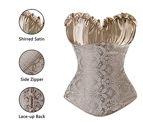 Dames Bloemen Kant Trim Corset Overborst Taille Cincher Bustier Top (Kleur : Champagne, Size : XXL) - Afbeelding 3