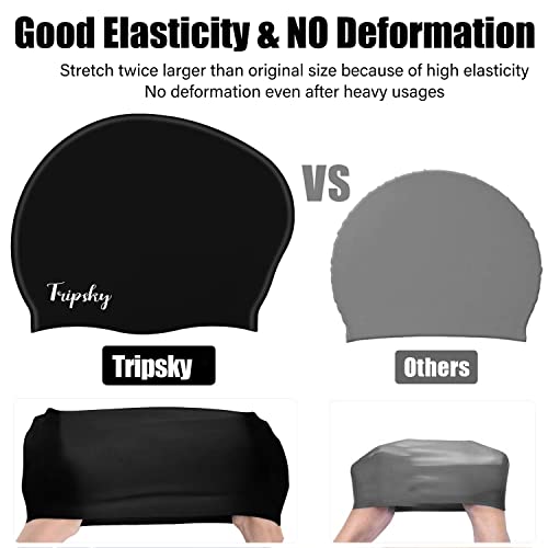 Tripsky Silicone Swim Cap For Long Hair | Swimming Cap For Women Men Teenager | Curved Bathing Cap Ideal For Curly Short Medium Long Thick Hair,Keep Your Hair Dry & Unchanged (Black, 1) #TOP4