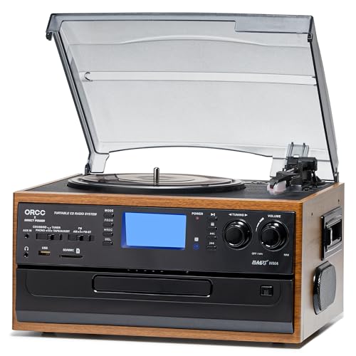 ORCC 10-in-1 Vinyl Turntable Record Player with Bluetooth, Turntable with Built-in Speaker CD...