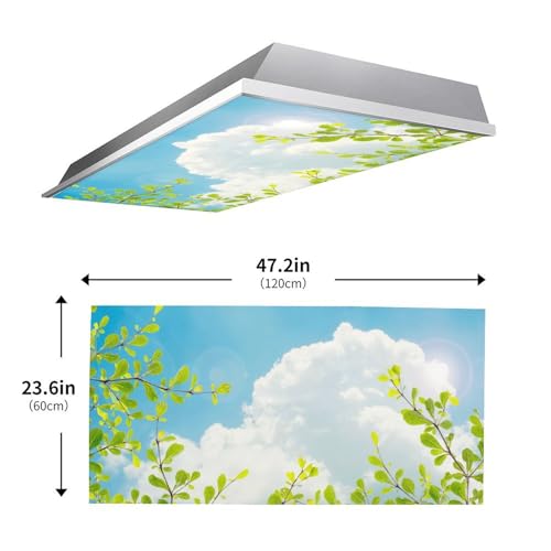 Image of 2pcs Young Leaves Fluorescent Light Coversfor Ceiling Lights Classroom, Magnetic Light Filters for Office, Hospitals, Home 4 X 2 Feet