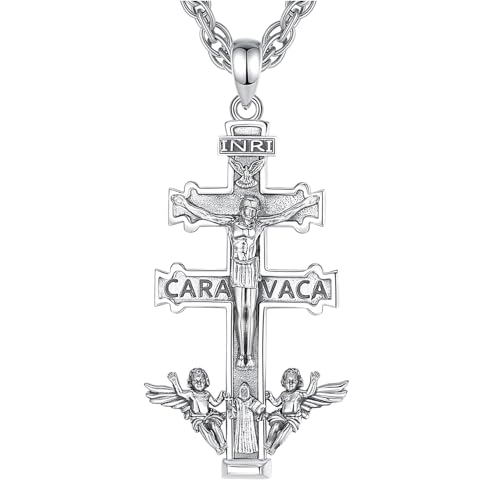 CELESTIA Cruz de Caravaca Plata de ley 925 Colgante Cruz Mujer Collar Cruz de Plata Crucifijo con Cadena Acero Inoxidable 60cm Regalo Mujer Original