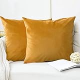 FORTRY 2er Set Pack Samt Soft Solid Kissenbezug 40x40cm Kissenhülle Dekorative Quadrat Wurf Kissenbezug Dekokissen Sofa Schlafzimmer Sofakissen Wurfkissenbezug samtkissen Gelb