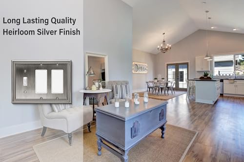 Image of Sunken Pearls Heavy Duty Decorative Wall Plate Switch Plate Outlet Cover (Single Toggle /Double Decorator, Heirloom Silver)