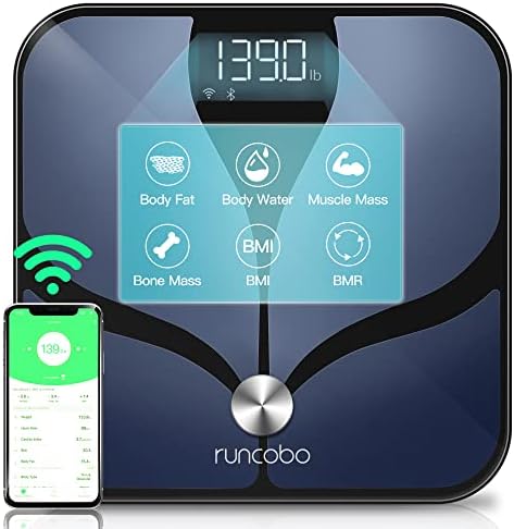 Digital Scale, Runcobo Wi-Fi Bluetooth Auto, Switch Smart Scale Digital Weight, Premium Body Fat Scale for Weight, 14 Body Composition Monitor, Support Multiple Users, Auto-Recognition