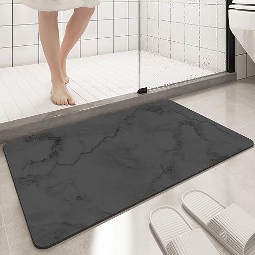 Stone Bath Mat, 50*80cm Quick-Drying Bathroom Mats, Super Absorbent Floor Mat, Stone Bath Mat Quick Dry, Rubber Non-slip Bottom, Easy to Clean Bathroom Rugs (50*80cm, Rectangular Dark Gray)