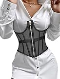 TOPMELON Zip Up Corset Underbust Mesh Corset Top Cupless Lace Up Corset Underwire Sheer Waist Cinche