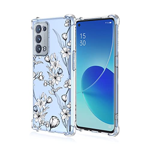 RankOne Coque de Téléphone Convient pour Oppo Reno6 Pro 5G 6.55" Transparent TPU Silicone Color Drawing Pattern Case - Fleurs 8 Cover