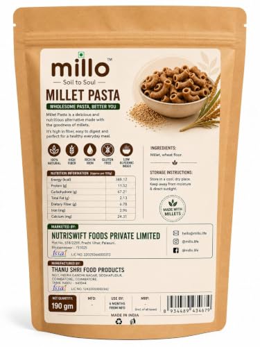 Image of Millo Millet Pasta | High Protein & High Fiber Pasta Made with Barnyard Millet | No Maida | Gluten Free | Healthy Pasta | 180g
