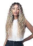 BOBBI BOSS Long Curly Wigs 5inch HD Lace Front Synthetic Wigs for Black Women - MLF575 MOANA, Deep Part Lace Front with Baby Hair, Long Wave Wigs with High Heat Resistant wigs (1, Jet Black)
