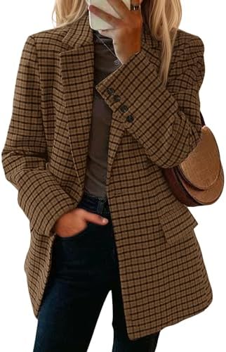 Mina Self 2026 Women's Plaid Houndstooth Wool Blazer Jacket - Ful...