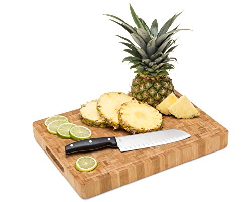 End Grain Wood Bamboo Cutting Board For Kitchen, Commercial Use - Extra Large, Thick Butcher Block With Juice Groove, Handles, And Non-Slip Feet For Chopping Veggies, Carving Meat, Bread And Cheese #TOP2