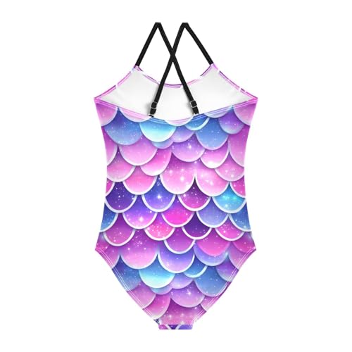 Bolaz Girls Swimsuits One-Piece Bathing Suits Multicolor Kids Sport Summer Beach Swimwear for 3-10 Years Old-Sparkling Mermaid Scales Pattern2