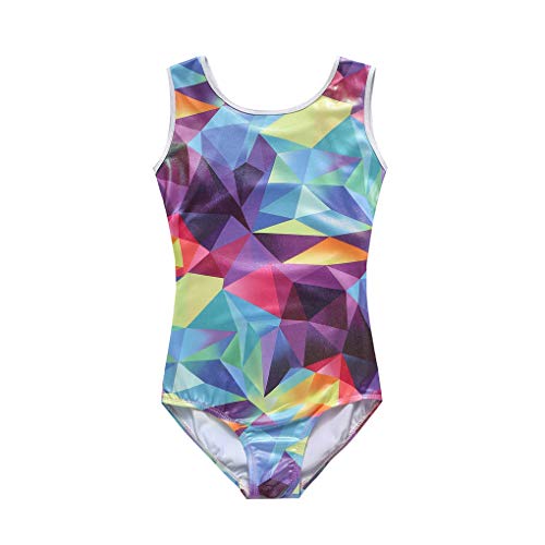 Ukyzddio Gymnastics Suits for Girls Ballet Dance Colorful Geometric Metallic Tank Leotards Unitards Bodysuit Dancewear Outfit Size 14