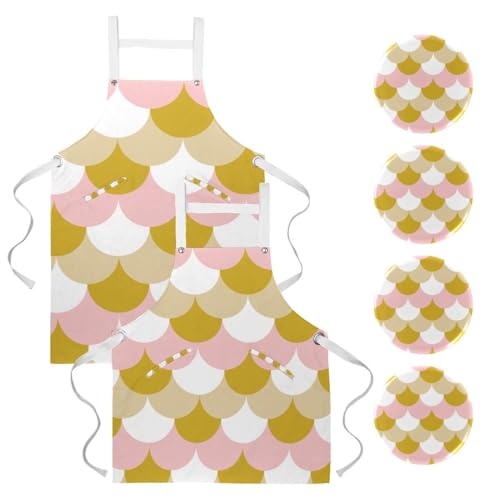 Tablier de cuisine au motif écailles or avec 4 broches de fixation incluses