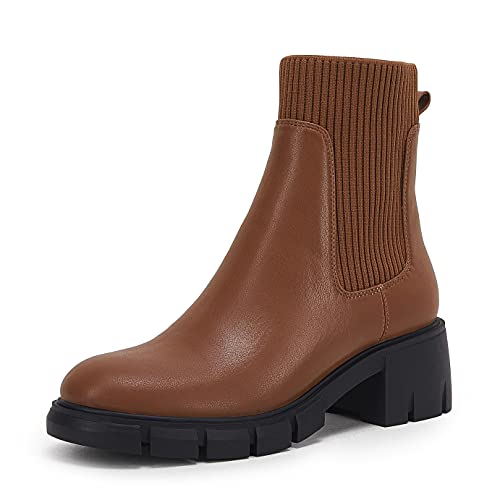 Image of Ruanyu Womens Platform Ankle Boots Elastic Chunky Block Heel Chelsea Booties Lug Sole Non-Slip Combat Shoes