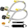 BTCVKJLM 18 Inch RV Propane Hose with Gauge,Stainless Steel Braided Camper Tank Hose,Rv lp Gas Hoses Connector,for RV Standard Two-Stage Regulator,1/4 NPT /QCC1 Fittings,40Lb 250PSI(2 Pack)