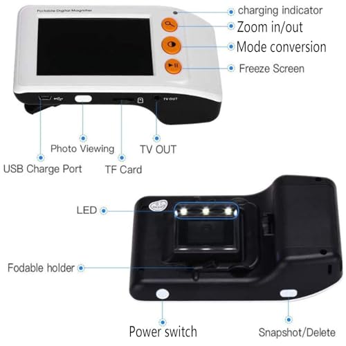 Loupe numérique portable avec écran LCD de 3,5", zoom 2X-25X et lumière, aide à la lecture portable pour livres et petites impressions, poignée pliable pour une utilisation facile