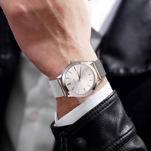 Image of BUREI Men's Wrist Watch, Analog Stainless Steel Dress Waterproof Quartz Watch for Men with Japanese Movement,Refined Gifts for Men, Boyfriend, Husband, Dad