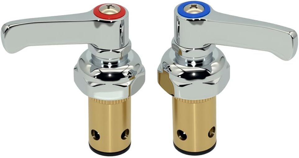Handle Stem Assembly Fits, 002713-40；002714-40Blue Cold and Red Hot Side Spindle Assembly Valve Replacement Part for T&S Brass Faucets Replace(1 Pair Red & Blue)