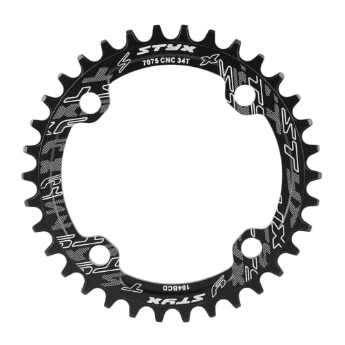 Image of Keenso Bike Chainring, Aluminum Alloy 34T Mountain Bike Crank Single Crank Chain Ring 104mm BCD Bicycle Chainring Parts (34T-Black) 32 t crank kettingblad 34t