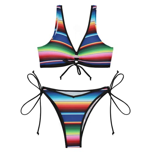 STAYTOP Mexican Serape Blanket Colorful Bikini Set for Women Two Piece Sexy O-Ring String Triangle Swimsuit for Summer Beach2