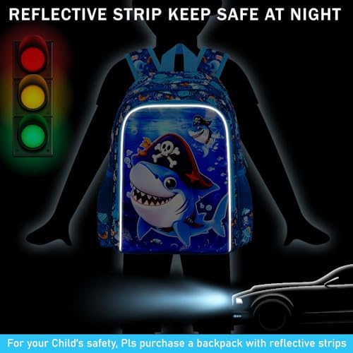 Image of 3Pcs Shark Backpack for Boys, 16 inch Kids Bookbag Set for Elementary Preschool Kindergarten, School Backpacks with Lunch Box(Blue)