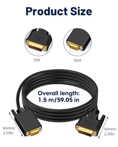 Jesiah DVI to VGA Cable, 1.8M Male to Male Gold-Plated 24+1 Pin Active DVI-D to VGA Cord Compatible with PC Laptop Monitor Projector HDTV - Image 2