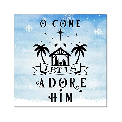 Décoration bois O Come Let Us Adore Him - Plaque murale maison 35cm