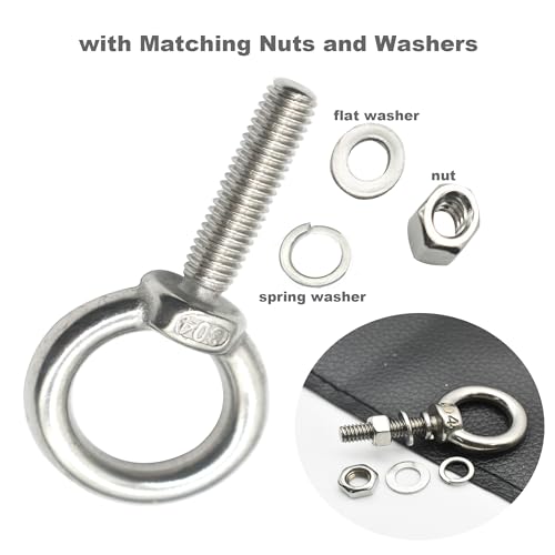 Image of 6 Packs M6 Stainless Eyebolt 1.6 inch(40mm) Long Male Screw Thread Ring Shoulder Eye Bolts