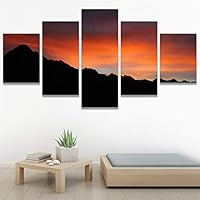SIGNWIN 5 Panel Canvas Wall Art Sunset in The Mountains for Home Decorations Ready to Hang - 60
