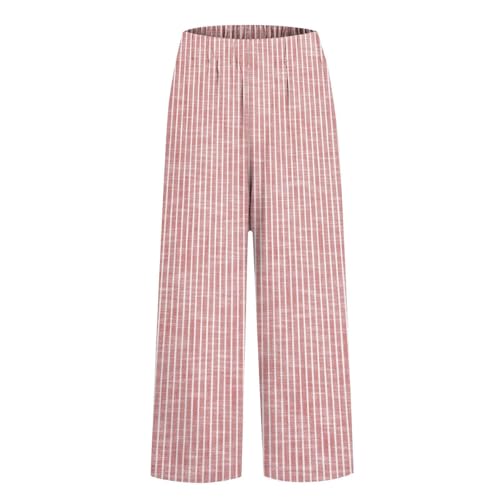 Striped Pants for Women High Waisted Elastic Beach Pants Casual Loose Lightweight Straight Leg Trousers with Pockets4