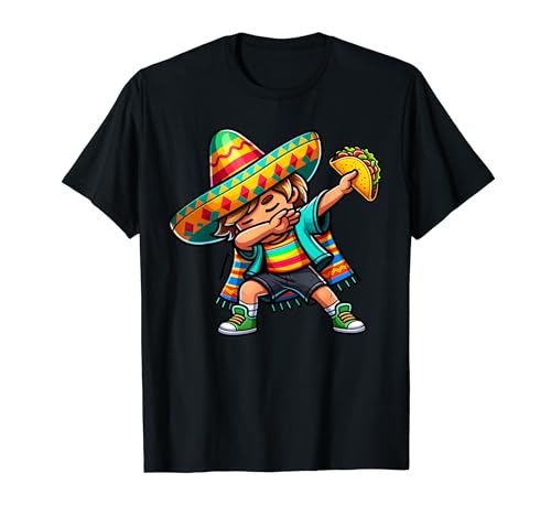Dabbing Boys Poncho Cinco De Mayo Tacos Sombrero Fiesta T-Shirt