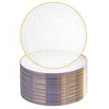 Rubtlamp 100 Pcs Clear Gold Plastic Plates, Hammered Party Plates, Clear Disposable Dessert Platos,Clear Gold Platos 7 Inch, Heavy duty Gold Plastic Dessert Platos Disposable For All Occasions