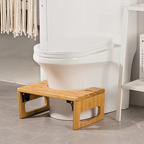 Amazerbath 7 Inches Bamboo Toilet Stool For Bathroom, Collapsible Poop Stool, Natural Color #TOP6