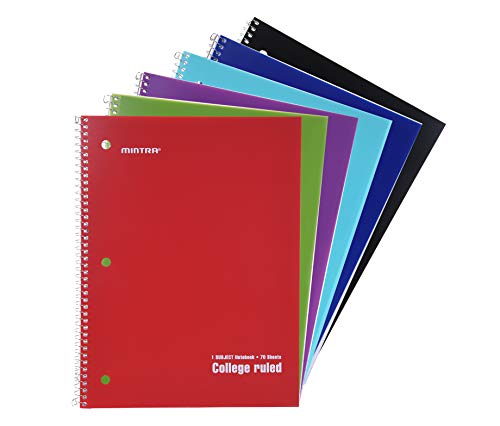 Mintra Office Spiral Notebooks - 1 Subject, 70 Sheets, College Ruled, 8in x 10in, Bulk Pack, PRIMARY Color Covers, Set of 6 - for School, Office, Business, Professional (4657)