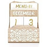 Nicunom Wooden Desk Calendar, Wood Block Perpetual Calendar for Desk Vintage Week Month Date Display Block Gift Calendar for Home Office Rustic Decor Classroom Teacher Desk Accessories