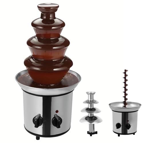 Garbenat Fuente de chocolate de 4 pisos, 170 W, eléctrica, 1,8 L, gran fondue de chocolate, acero inoxidable, para cafés, hoteles