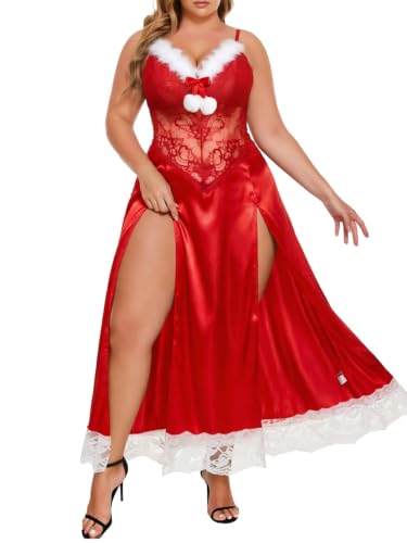 Image of Alrovetoney Plus Size Lingerie For Women Babydoll Sexy Mesh Maxi Nightdress Exotic Sleepwear Side Slits