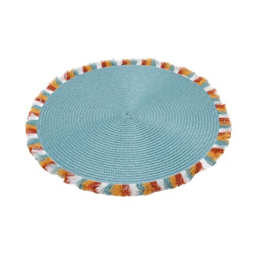 Sets de table ronds bleus frangés Cofan | Sous-plats 38 cm déco bohème - 3