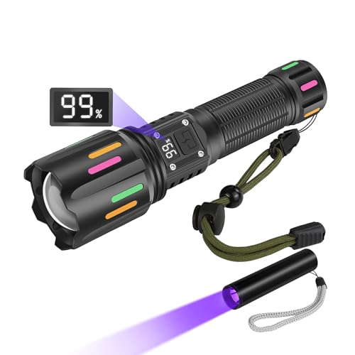 LUXJUMPER Torce LED Super Luminose, Torcia Ricaricabile 500000 Lumen Torcia Tattica Potente con Display Digitale LCD, 5 Modalità Zoom Flash Light, Torcia a Mano ad Alta Potenza per Campeggio