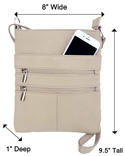 Roma Leathers Mini Cross Body Purse - Multi Pocket Double Zipper Handbag - Premium Cream Leather - Adjustable Shoulder Strap - Convenient Travel Bag - Designed in the U.S.A.4