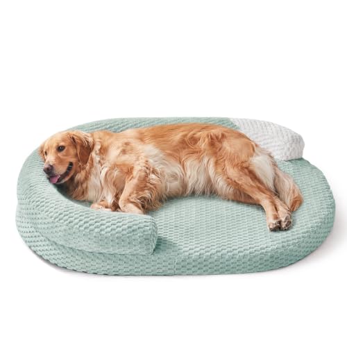 JOEJOY XXL Orthopedic Dog Beds, Extra Large Washable Waterproof Oval Dog Bed with with Removable Cover, Egg-Crate Memory Foam Pet Bed with Bolster Sides & Non-Skid Bottom, Green, 48''x35''