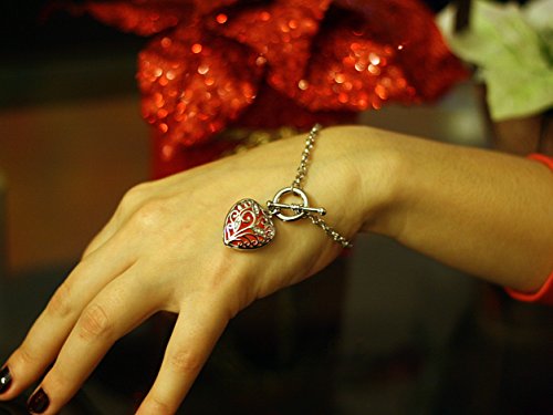 Big Heart Locket Glow In The Dark Necklace And Bracelet Set Polished Jewelry Pendant Steampunk Fairy Magical (Red) #TOP1