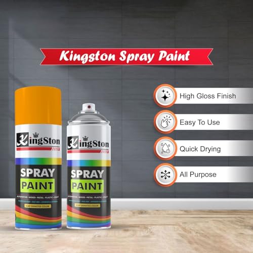 Image of Kingston Acrylic Spray Paint for Metal, Wood, Wall & Plastic, Multi-Surface DIY Paint, Quick Dry, Smooth Finish, 400ml Can, JCB Yellow, 1 Pc