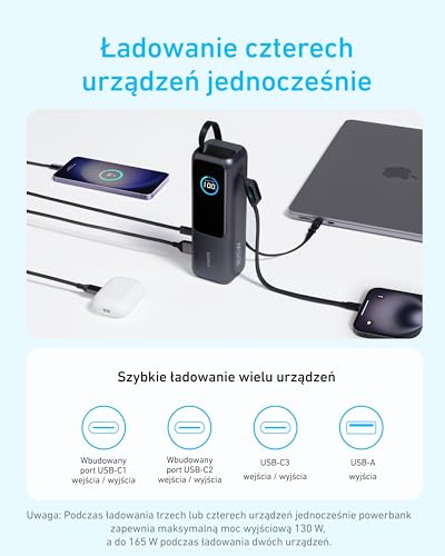 Anker Zolo Power Bank (25K, 165W, Built-In USB-C and Retractable Cable) High-Speed Portable Charger,1 USB-C,1 USB-A,Battery Pack for iPhone 17/16/15/15 Pro/15 Pro Max/15 Plus,MacBook, Galaxy and More