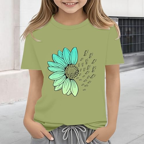 Girls Loose Fit Sunflower Graphic T Shirts Short Sleeve Crewneck Cute Pattern Printed Tops (I-Mint Green, 8-9 Years)4